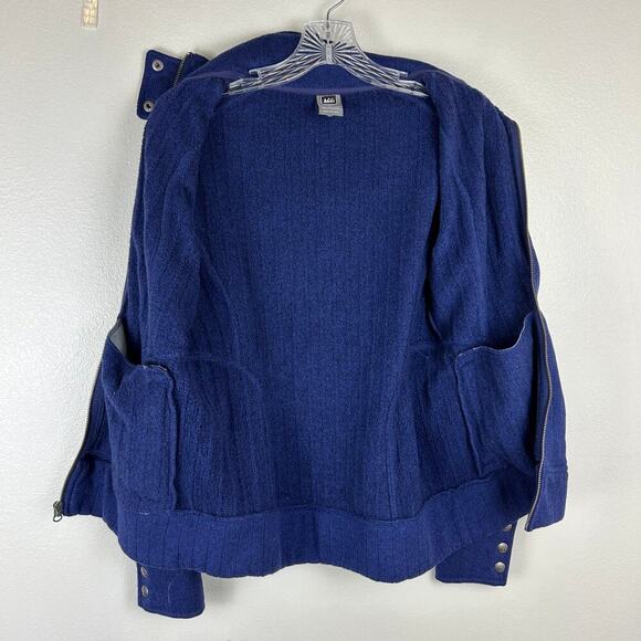 REI Womens Fleece Jacket Size Small Full Zip Snap Mock High Collar Blue Sweater - Picture 5 of 8